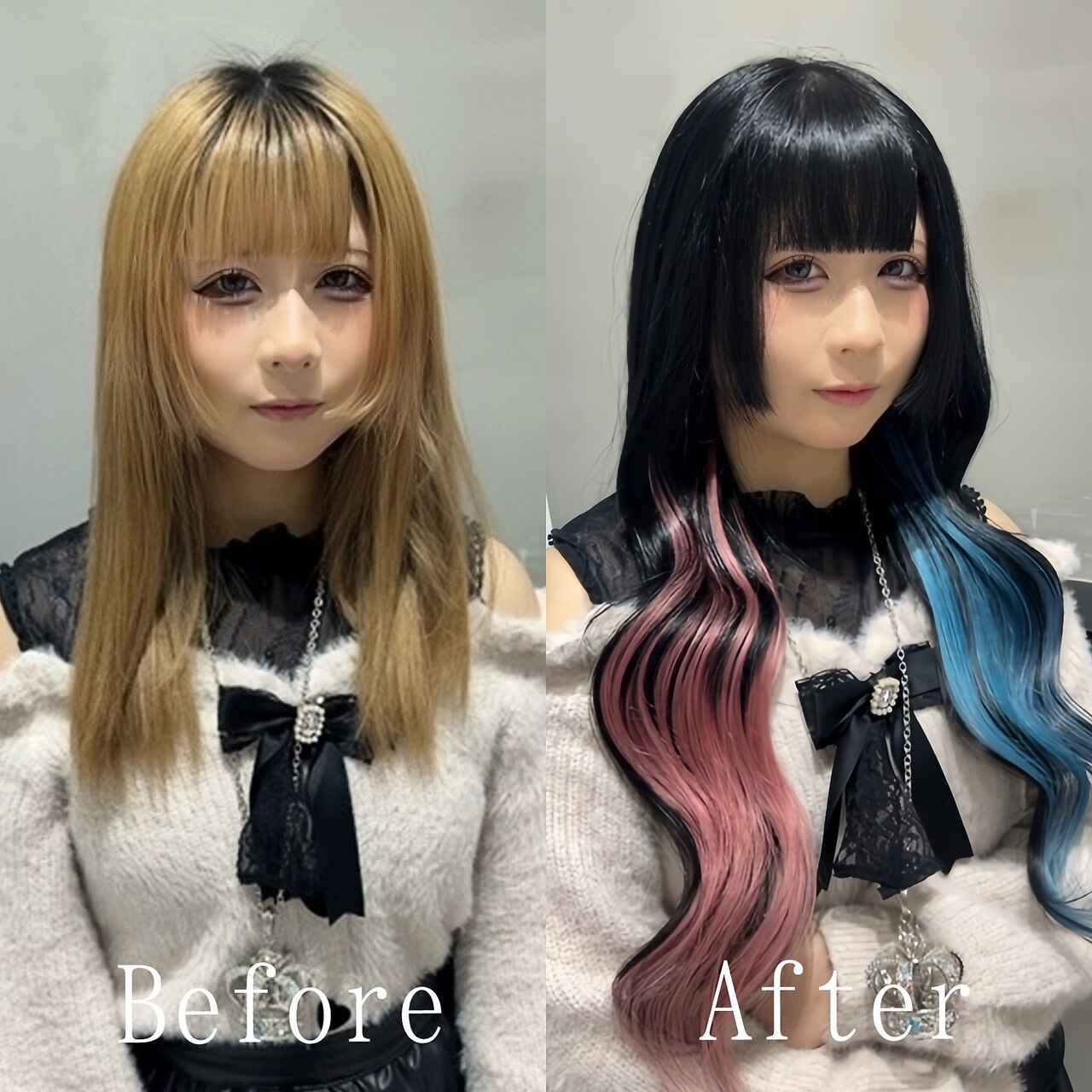 レッドブルーツートン#シールエクステ#ツートンカラー#美髪#沖縄