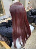 大人可愛い透明感カシスレッド艶カラー髪質改善ストレートヘア