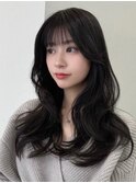 韓国風/小顔/レイヤーカット/シースルーバング/黒髪/ネビージュ