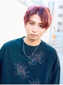 フェザーショートブリーチデザインレッドカラー刈り上げなし