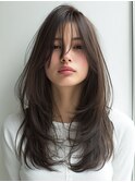 レイヤーカット/ダークブラウン/顔周りカット/くびれレイヤー