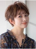マッシュショート 大人可愛い うる艶髪 暖色系カラー 30代40代