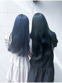 青髪　ブリーチなしとブリーチあり　透明感