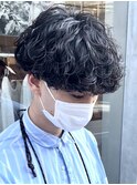 波巻きパーマメンズマッシュシャドウパーマセンターパート韓国