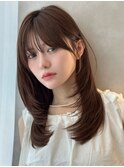 ハイレイヤー/ミディアム・ロング/20代/30代/顔周りフェイス暗髪