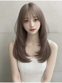 レイヤーカット ロングレイヤー 顔周りカット ベージュカラー