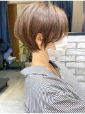 クールショート/ショートパーマ/ボブルフ/ピンクベージュ/柴