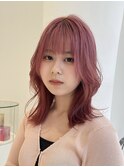 レイヤーカットプラムピンクペールピンク10代20代ブリーチカラー