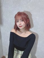 アンプル 天神店 韓国風ピンクベージュダブルカラー　ボブスタイル　春色カラー