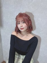アンプル 天神店 韓国風ピンクベージュダブルカラー　ボブスタイル　春色カラー