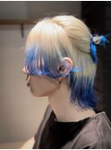 メンズロングウルフ×メンズハーフアップ×ブリーチハイトーン
