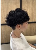 刈り上げツーブロック波巻きスパイラルパーマメンズマッシュ