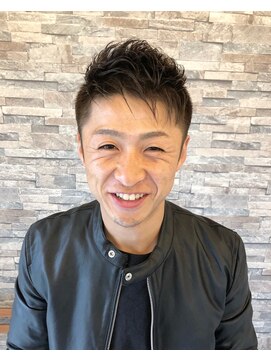 ログ ヘアー(LOG HAIR) ふんわりパーマ&ネイビーアッシュ&レザーのジャケット
