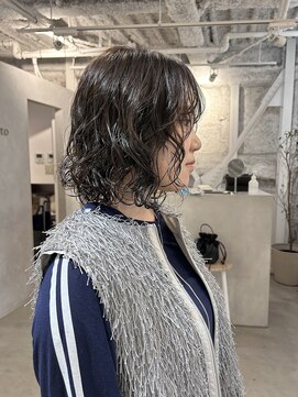 フォト 新宿(foto) 黒髪ワンレンネビージュボブルフ20代小顔パーマ【Anzu】▲