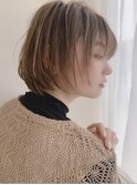 韓国風/透明感カラー/オリーブベージュ/前髪/小顔カット