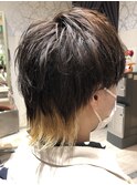 爽やかナチュラルパーマセンターパート清潔感デザインカラー