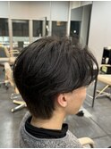 韓国へアカルマパーマワックスなしセンターパート黒髪ウルフ