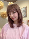 ミディアムレイヤーシャギーレイヤーブリーチピンク