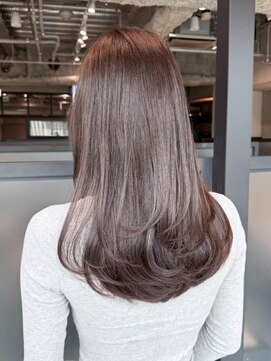 おくれ毛前髪カットグレージュ韓国ヘアロング_ba559042