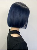 20代30代40代大人可愛いブルーブラック切りっぱなしボブ