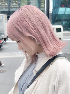ピークアブー 原宿ハラカド(PEEK-A-BOO) ピンクブリーチハイトーンボブ長めロブ切りっぱなし外ハネ