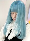 シールエクステ水色[新宿駅/切りっぱなしボブ/エアリーロング]