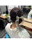 浴衣着付け ふわっと編み込みツインシニオン