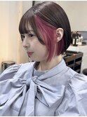 ”インナーカラーピンク×ボブ