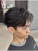 フェザーパーマ/グレーブルーカラー/刈り上げショートパンク
