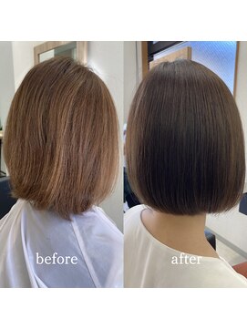 エルプラスヘアー 平尾店(L+hair) 30代40代ミニボブアッシュカラー小顔美肌ストレート大人可愛い