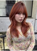 バタフライレイヤーカット/海外風レイヤー/オレンジブラウン