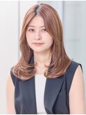 レイヤーカット/ベージュ/フェイスレイヤー/内巻き/前髪なし