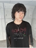 メンズ黒髪マッシュウルフニュアンスパーマ