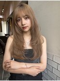 ハイライトミルクティーベージュロングレイヤーカット/原宿