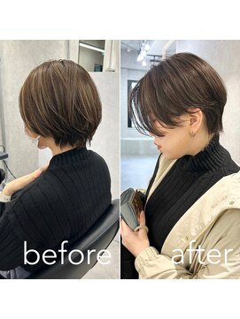 ヘアサロン ドットプラス 町田店(dot. plus) 【中西里美】ハイライトグレージュハンサムショート