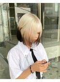 ホワイトブロンドルーツカラーデザインカラーハイトーンミニボブ