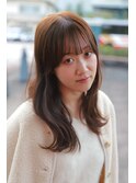 小顔バング/やわらかベージュ/艶髪/セミロング