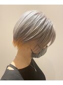 ショートカット×シルバー×インナーオレンジ/ハイトーンカラー