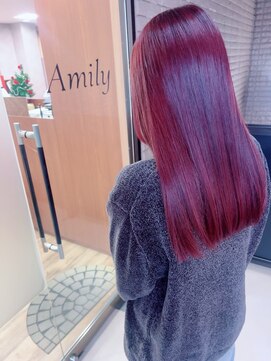 アミリー 成田美郷台店(Amily) チェリーレッドセミロングストレート艶髪赤髪20代30代40代50代