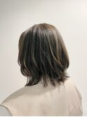 透明感グレージュ　くびれミディ　くびれボブ