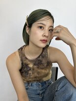 パーク 福岡天神西通り店(parc)&nbsp;タコイズカラーオリーブカラータイトヘアセットミニボブ