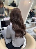 ブリーチなし グレージュブラウン 前髪 イメチェン 髪質改善