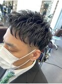 かき上げヘア七三ヘアツーブロックメンズ波巻きスパイラルパーマ