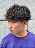 ダークアッシュニュアンスパーマ韓国マッシュベリーショート