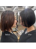 弱酸性縮毛矯正＋弱酸性カラー＋ボブ