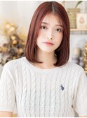 ブリーチなしレッドブラウン切りっぱなしボブディc8北浦和30代