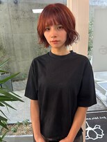 バイ ユア オウン フラワーズ コロン カバ 松本駅前(buy your own flowers : kava)&nbsp;夏カラー大人可愛いブリーチなしアプリコットオレンジくびれボブ