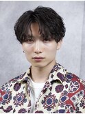 韓国ヘアカルマパーマコンマバングセンターパート黒髪ウルフ