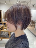 ★天使の艶カラー前下がりボブハンサムショートカットケアパーマ