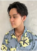 センターパートパーマ_アップバングスキンフェード_ba401811